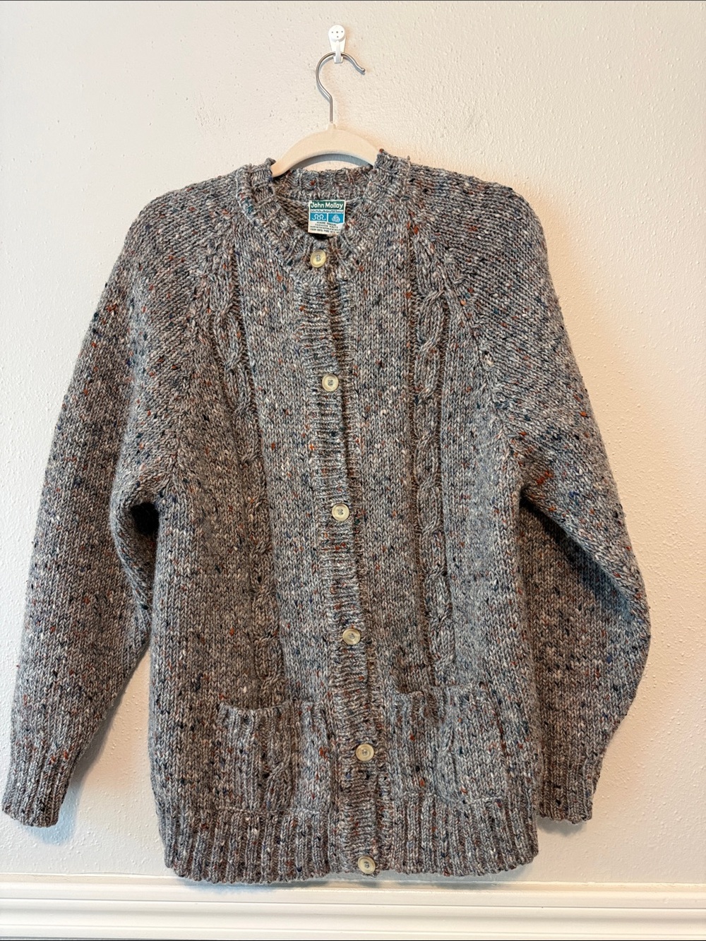 Vintage John Molloy Irish Wool Donegal Cable Knit Cardigan Sweater
